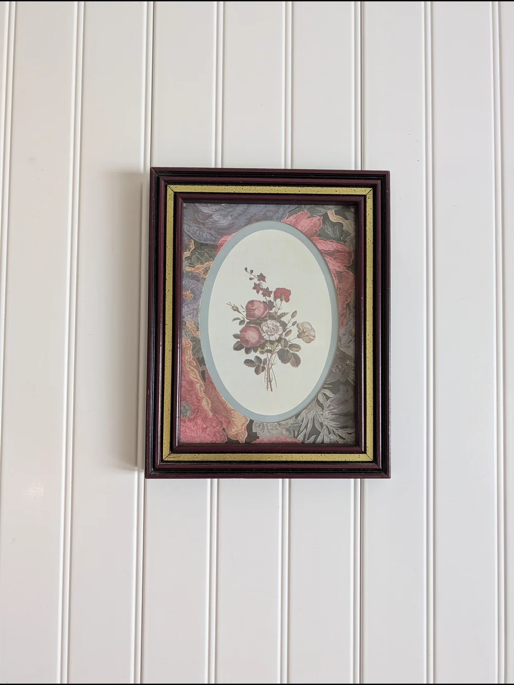 Vintage Floral Bouquet Framed Wall Art in Burgundy and Gold